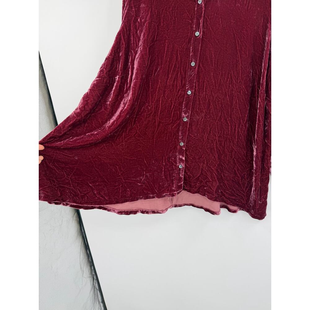 J. Jill Womens 2X Button Front Crushed Velvet Top Silk Blend Burgundy Red Tunic - Picture 10 of 12
